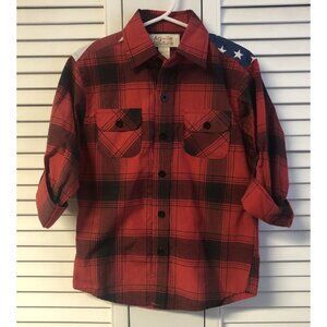 Plaid Size 4 Button Up Red White & Blue USA Flag